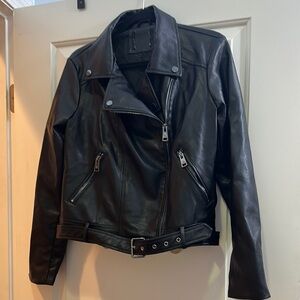 Elodie Black Faux Leather Jacket Asymmetrical Design